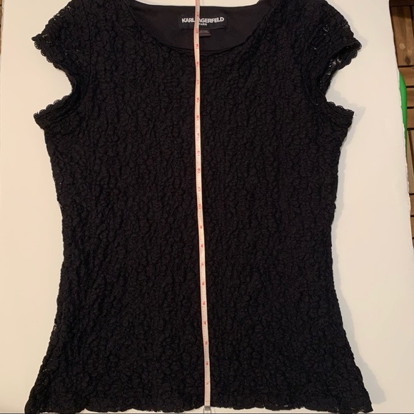Karl Lagerfeld Paris Lace Overlay T-Shirt Black Size Small - Picture 7 of 7